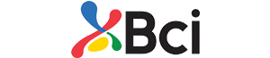 Logotipo con formas abstractas en azul, rojo, verde y amarillo que semejan pétalos u hojas, junto a las letras negras "Bci". Captura a la perfección el espíritu dinámico de Hosting en Chile sobre un elegante fondo blanco.