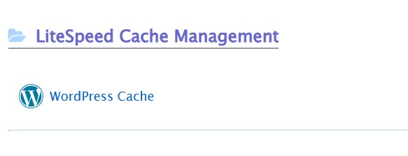 LiteSpeed Web Cache Manager en cPanel para WordPress 4 Captura de pantalla de una interfaz web titulada LiteSpeed Cache Management, que muestra el logotipo de WordPress y el texto WordPress Cache, resaltando la integración con LiteSpeed Web Cache Manager.