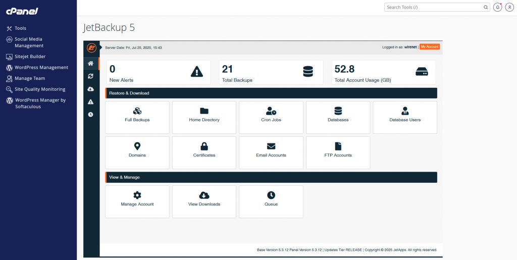 JetBackup 5 Plataforma